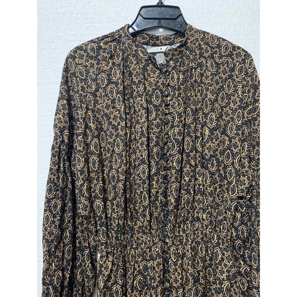 Zara Black Gold Metallic Print Long Sleeve Button Front Mini Dress Size Small - Picture 10 of 12